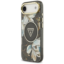Заредете изображение във визуализатора на галерията – GUESS case for IPHONE 17 Air compatible with MagSafe GUHMP17MHFLPEDK (IML Metal Glitter Flowers Triangle) black
