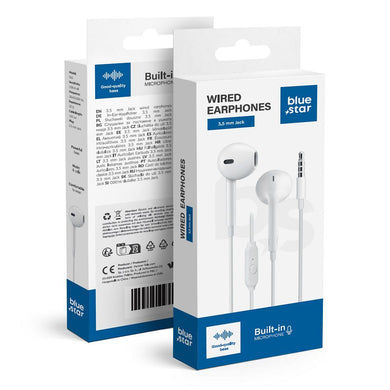 BLUE STAR wire earphones Jack 3,5 mm with microphone PA-E65 1,2 m white