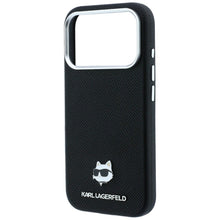 Заредете изображение във визуализатора на галерията – KARL LAGERFELD case for IPHONE 18 Pro/ 17 Pro compatible with MagSafe (Grained Choupette Head Metal) black
