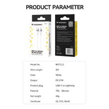 Заредете изображение във визуализатора на галерията – Wozinsky WSTCL2 Lightning / USB-C PD 27W cable 2 m - white
