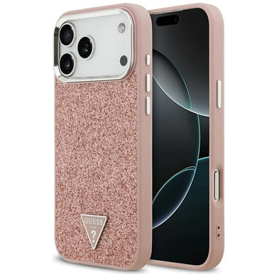 GUESS case for IPHONE 17 Pro Max compatible with MagSafe GUHMP17XPFGTSCMP (PU Glitter W/ Triangle Logo) pink