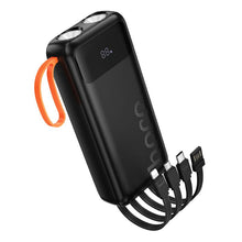 Заредете изображение във визуализатора на галерията – Powerbank Hoco 20000 mAh 2A with built-in cables USB A + USB C+ Lightning + Micro USB and double light J151A black
