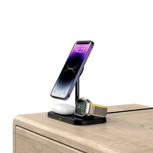 Заредете изображение във визуализатора на галерията – Tech-Protect QI15W-A22 inductive MagSafe charger with 3in1 MagSafe stand for smartphone / Apple Watch / AirPods - black
