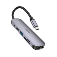 Заредете изображение във визуализатора на галерията – Adapter HUB 6in1 (HDTV+USB 3.0+USB 2.0+SD+TF+PD) USB-C Hoco HB28 black
