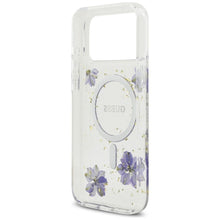 Заредете изображение във визуализатора на галерията – GUESS case for IPHONE 17 Pro Max compatible with MagSafe GUHMP17XRBFGFGMU (Resin Flowers and Glitter) purple
