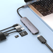 Заредете изображение във визуализатора на галерията – Adapter HUB 6in1 (HDTV+USB 3.0+USB 2.0+SD+TF+PD) USB-C Hoco HB28 black
