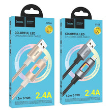 Заредете изображение във визуализатора на галерията – LED Cable USB A to Lightning Hoco 2,4A 1,2 m U144 black
