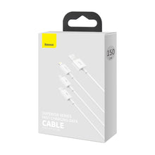 Заредете изображение във визуализатора на галерията – Baseus Superior Series USB-A - USB-C / Lightning / micro USB 3.5A cable 1m - white
