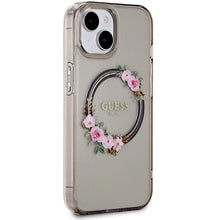 Заредете изображение във визуализатора на галерията – Guess IML Flowers Wreath MagSafe case for iPhone 15 / 14 / 13 - black
