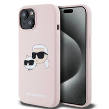 Заредете изображение във визуализатора на галерията – Karl Lagerfeld Silicone Karl&amp;Choupette MagSafe case for iPhone 15 / 14 / 13 - pink
