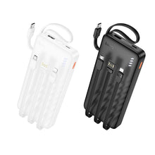 Заредете изображение във визуализатора на галерията – Powerbank Hoco 10000 mAh 2A with four built-in cables USB A + USB C+ Lightning + Micro USB J146 black
