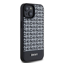 Заредете изображение във визуализатора на галерията – Original Case DKNY hardcase Leather Printed Pattern Metal Logo MagSafe DKHMP15SPSOSPK for Iphone 15/14/13 black
