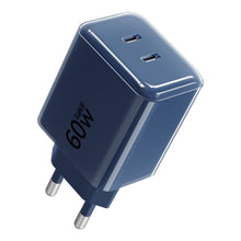 Заредете изображение във визуализатора на галерията – Phone charger Forcell F-Energy GaN III Crystal Color 2x USB C AVS SSFC3.0 60W + silicone cable USB C to USB C VT-60 dark blue
