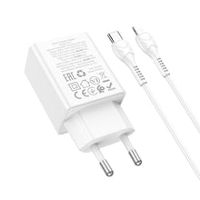 Заредете изображение във визуализатора на галерията – HOCO wall charger USB A + Type C + cable Type C to Type C 60W PD QC3.0 AFC 3A 30W N71 white

