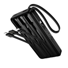 Заредете изображение във визуализатора на галерията – Powerbank 10000 mAh QC PD 2A 22,5W with built-in cables USB A + USB C + Lightning + Micro USB Hoco J156 black
