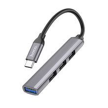Заредете изображение във визуализатора на галерията – Adapter HUB 4w1 (USB 3.0+USB 2.0 x 3) USB-A Hoco HB26 szary
