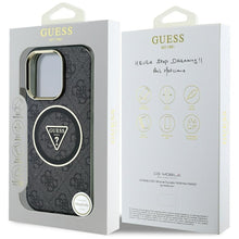 Заредете изображение във визуализатора на галерията – GUESS case for IPHONE 16 Pro compatible with MagSafe GUHMP16LHG4PRTGK (IML Metal Glitter 4G Circle Triangle) black
