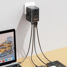 Заредете изображение във визуализатора на галерията – Dudao A65Pro 65W EU / US / JP / AUS / UK travel adapter 2x USB-C 2x USB-A - black
