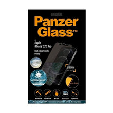 Заредете изображение във визуализатора на галерията – PanzerGlass E2E Microfracture Antibacterial Privacy Glass with Camera Protector for iPhone 12/12 Pro - With Black Frame
