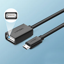 Заредете изображение във визуализатора на галерията – Ugreen US133 10396 micro USB (male) / USB-A (female) OTG cable flat 0.15m - black
