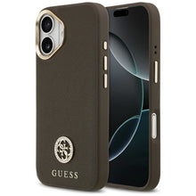 Заредете изображение във визуализатора на галерията – GUESS case for IPHONE 17 compatible with MagSafe GUHMP17SPGCRMDEW (PU W/ Grained Strass Logo) brown
