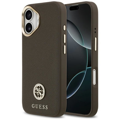 GUESS case for IPHONE 17 compatible with MagSafe GUHMP17SPGCRMDEW (PU W/ Grained Strass Logo) brown