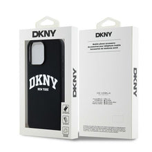 Заредете изображение във визуализатора на галерията – DKNY case for IPHONE 15 Pro Max compatible with MagSafe DKHMP15XSNYACH (DKNY HC MagSafe Silicone W/White Arch Logo) black
