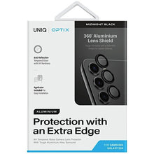 Заредете изображение във визуализатора на галерията – Uniq Optix Aluminum Camera Lens Protector for Samsung Galaxy S24 camera lens with applicator - black
