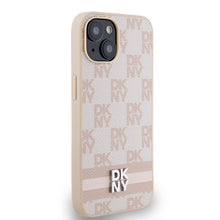 Заредете изображение във визуализатора на галерията – Original Case DKNY hardcase Leather Checkered Mono Pattern &amp; Printed Stripes DKHCP14SPCPTSSP for Iphone 14/15/13 pink
