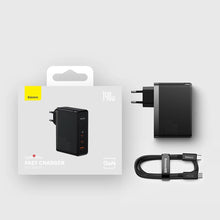 Заредете изображение във визуализатора на галерията – Baseus GaN5 Pro fast charger 2xUSB-C + USB 140W EU black (CCGP100201)

