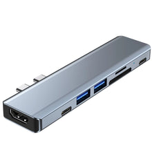 Заредете изображение във визуализатора на галерията – HUB Tech-Protect V5 7in1 2x USB-C - USB-A 3.0 / USB-A 2.0 / 2x USB-C / HDMI / micro SD / TF / SD card reader - gray
