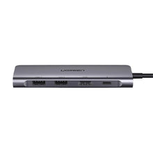 Заредете изображение във визуализатора на галерията – Ugreen CM195 ​​6in1 adapter USB-C - HDMI / 2x USB-A 3.0 / USB-C PD / SD / TF reader - gray
