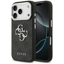 Заредете изображение във визуализатора на галерията – GUESS case for IPHONE 17 Pro GUHCP17LP4G4SMCK (4G PU Leather Case with Big 4G and Classic Logo and Silver Metal Camera Frame) black
