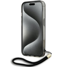 Заредете изображение във визуализатора на галерията – Karl Lagerfeld IML Mono KL Pattern &amp; Cord case for iPhone 15 Pro Max - black
