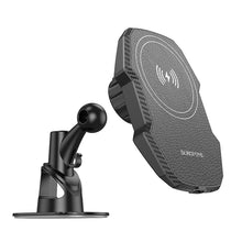 Заредете изображение във визуализатора на галерията – Borofone Car holder BH216 Adelante magnetic with induction charging to dashboard black
