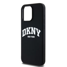 Заредете изображение във визуализатора на галерията – DKNY case for IPHONE 14 Pro Max compatible with MagSafe DKHMP14XSNYACH (DKNY HC MagSafe Silicone W/White Arch Logo) black
