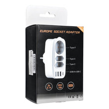 Заредете изображение във визуализатора на галерията – Power strip with 3 sockets max 16A with 3x USB A, 1x typ C ports E06 white
