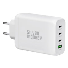 Заредете изображение във визуализатора на галерията – Silver Monkey GaN 130W wall charger 3x USB-C PD 1x USB-A 3.0 QC - white
