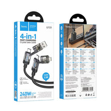 Заредете изображение във визуализатора на галерията – Cable 4in1 USB A/C to USB C/Lightning Hoco 240W 1,2 m U151 black
