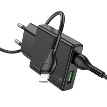 Заредете изображение във визуализатора на галерията – HOCO slim wall charger USB A + Type C with Type C to Lightning cable PD QC3.0 3A 20W N38 black

