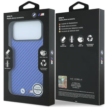 Заредете изображение във визуализатора на галерията – BMW case for IPHONE 18 Pro Max/17 Pro Max compatible with MagSafe (Carbon Metal Logo) blue 
