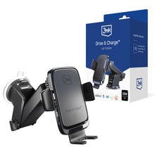 Заредете изображение във визуализатора на галерията – 3mk Drive &amp; Charge car phone holder for grille/window/cockpit with inductive charger - black
