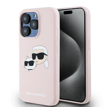 Заредете изображение във визуализатора на галерията – Karl Lagerfeld Silicone Karl&amp;Choupette MagSafe case for iPhone 15 Pro - pink
