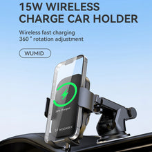 Заредете изображение във визуализатора на галерията – Wozinsky WUMID car holder with 15W inductive charger for dashboard - black
