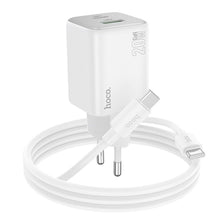 Заредете изображение във визуализатора на галерията – HOCO зарядно USB A + Type C + кабел Type C към Type C PD QC 3A 20W N41 черно
