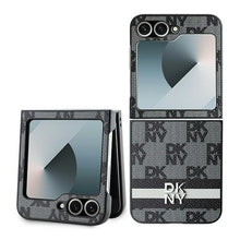 Заредете изображение във визуализатора на галерията – DKNY case for SAMSUNG Z Flip 6 DKHCZF6PCPTSSK (HC PU Chequered Pattern W/ Printed Stripes) black
