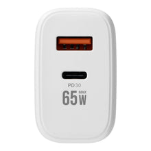 Заредете изображение във визуализатора на галерията – Phone charger VEGER USB A + Typ C PD QC3.0 3,25A 65W + cable USB C to USB C TR67 white
