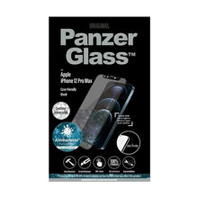 Заредете изображение във визуализатора на галерията – PanzerGlass E2E Microfracture Antibacterial Glass with Camera Cover with Swarovsky Crystal for iPhone 12 Pro Max - with Black Frame
