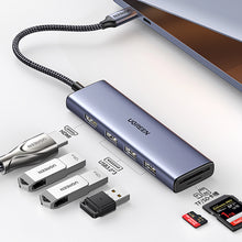 Заредете изображение във визуализатора на галерията – HUB Ugreen CM511 20956A 6in1 USB-C - HDMI / 3x USB-A 3.0 / SD/TF card reader - gray
