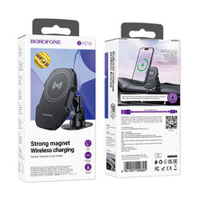 Заредете изображение във визуализатора на галерията – Borofone Car holder BH216 Adelante magnetic with induction charging to dashboard black

